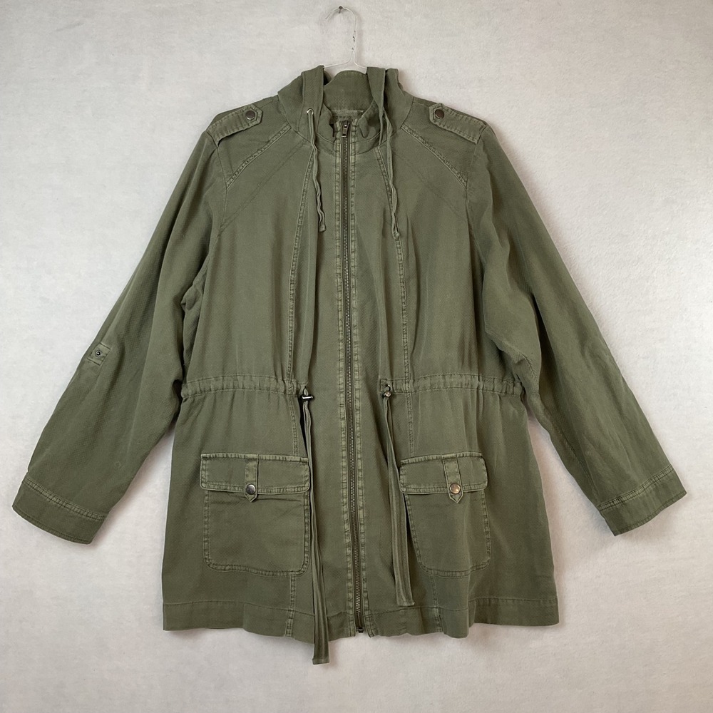 Torrid Womens Plus Size 3 Olive Green Utility Jacket Hooded Roll Tab Cotton